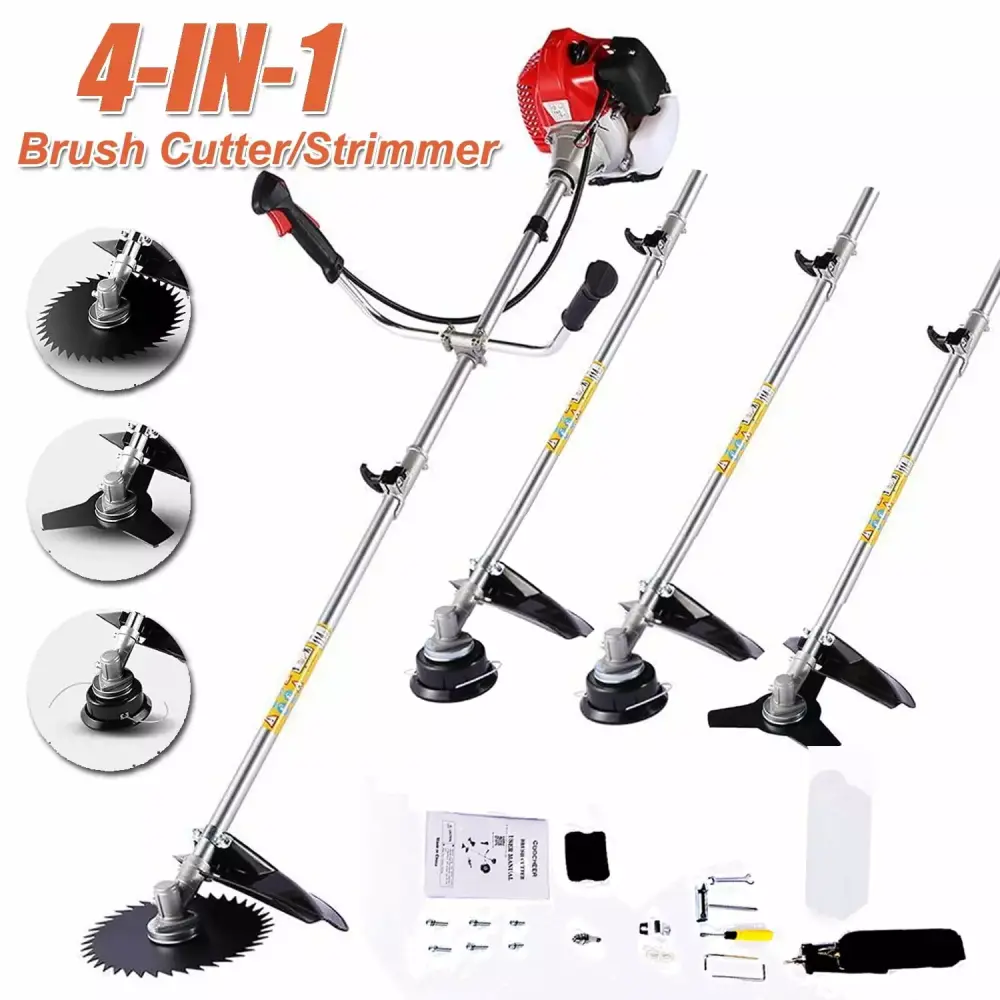 58CC Gas Weed Eater String Trimmer 2-Cycle Straight Shaft Weed Wacker 4 Detachable Heads