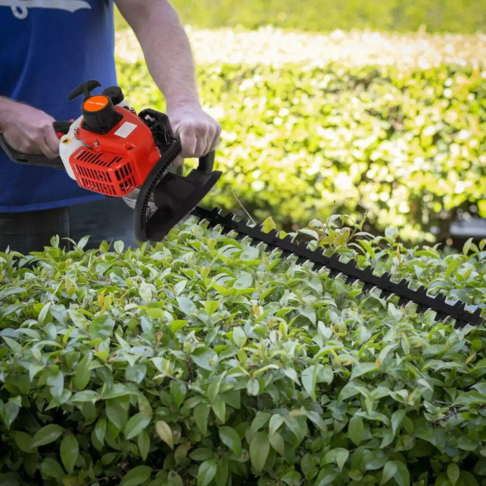 Zhikuangxia 26cc 2-Stroke Gas-powered Trimmer Backpack 24 Inch Hedge Trimmer Double Side Blade Low Noise Bush Cutter