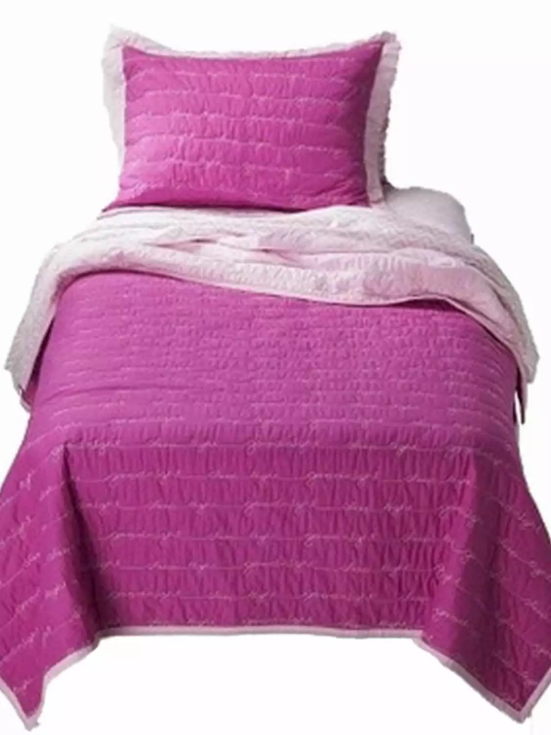 Girls Full Queen Quilt and Shams Set Hot Pink Goodnight Embroidered Sentiments Bedding Fashion Bed Group