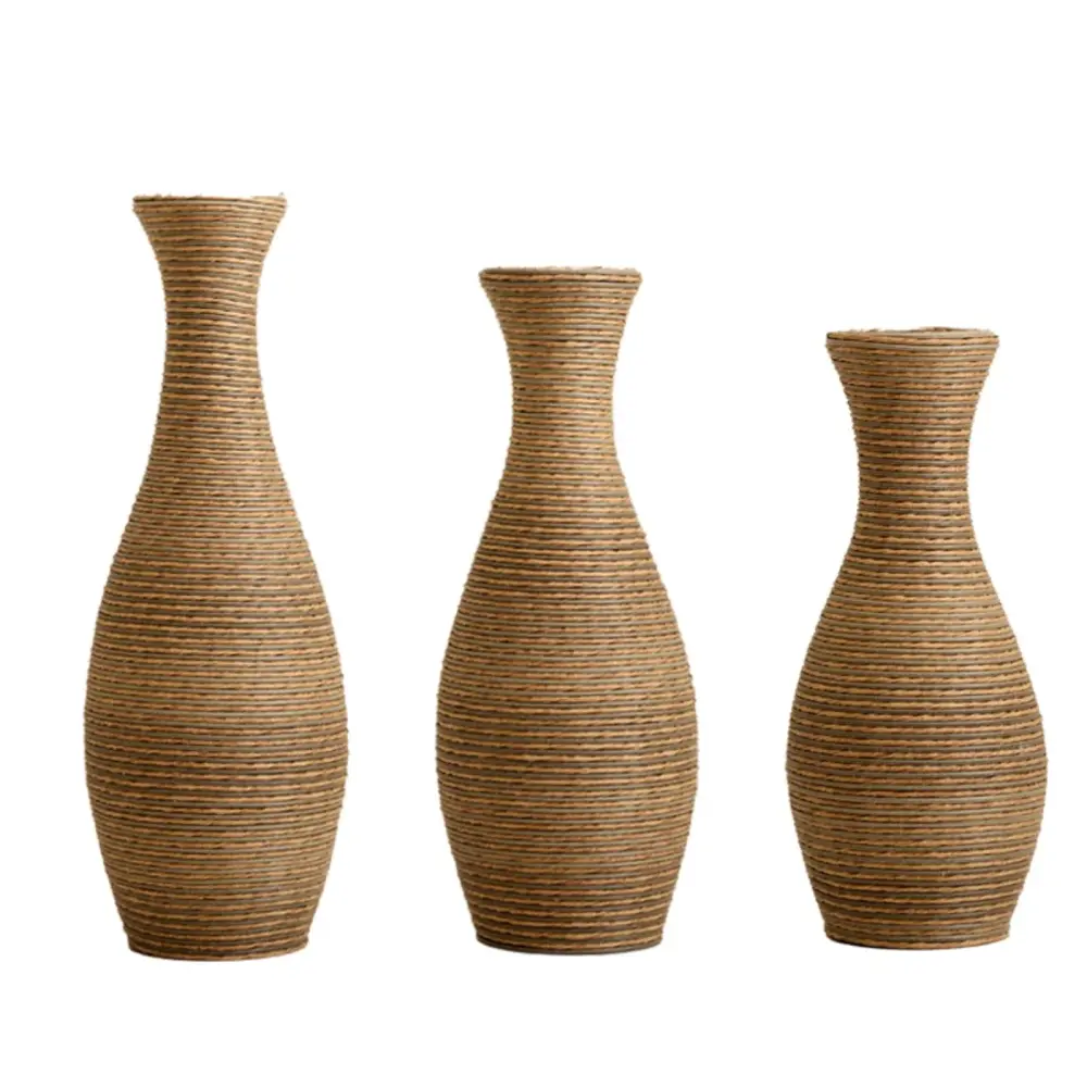 3 Piece Artificial Rattan Floor Vase Set Decorative Accent Living Room, Hallway & Entryway, Ideal Dried Or Silk Flower Arr...