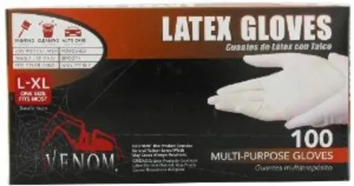 Venom VEN4125 Multi Purpose Latex Gloves 100 Count Disposable Protective Gloves