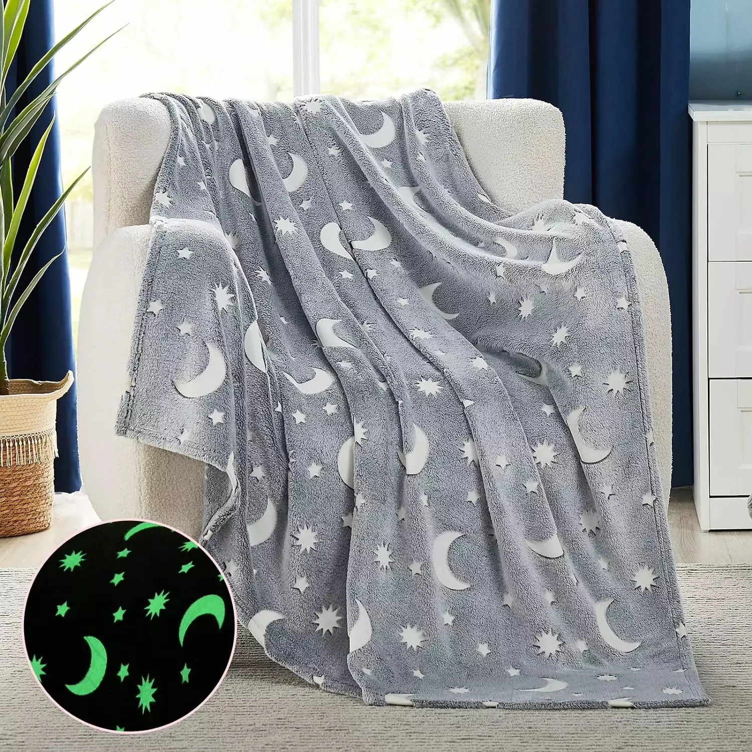 Style-Carry Glow Dark Star Moon Blanket 60x50 Flannel Boys