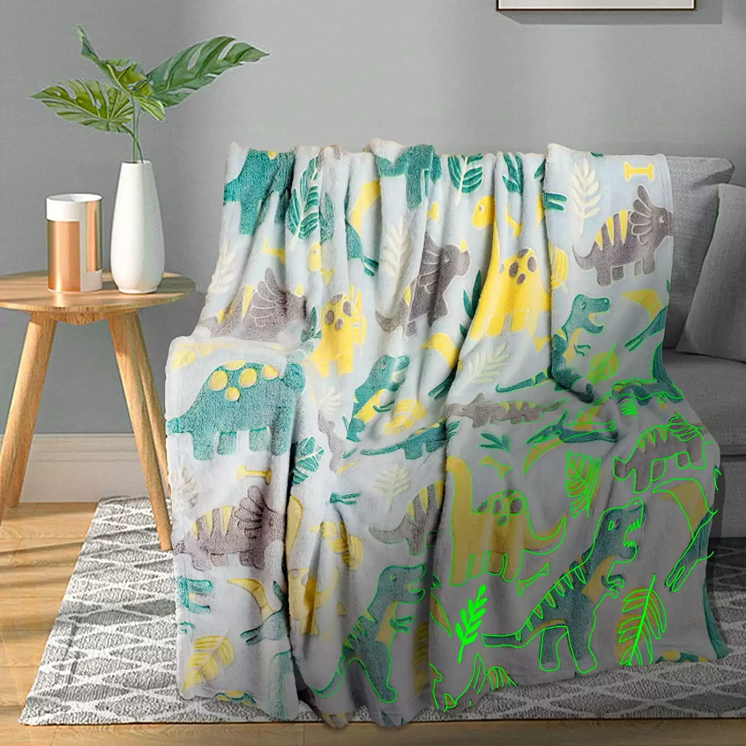 Dinosaur Glow Dark Blanket Kids 50x60 Soft Fleece Throw Suorfoxs