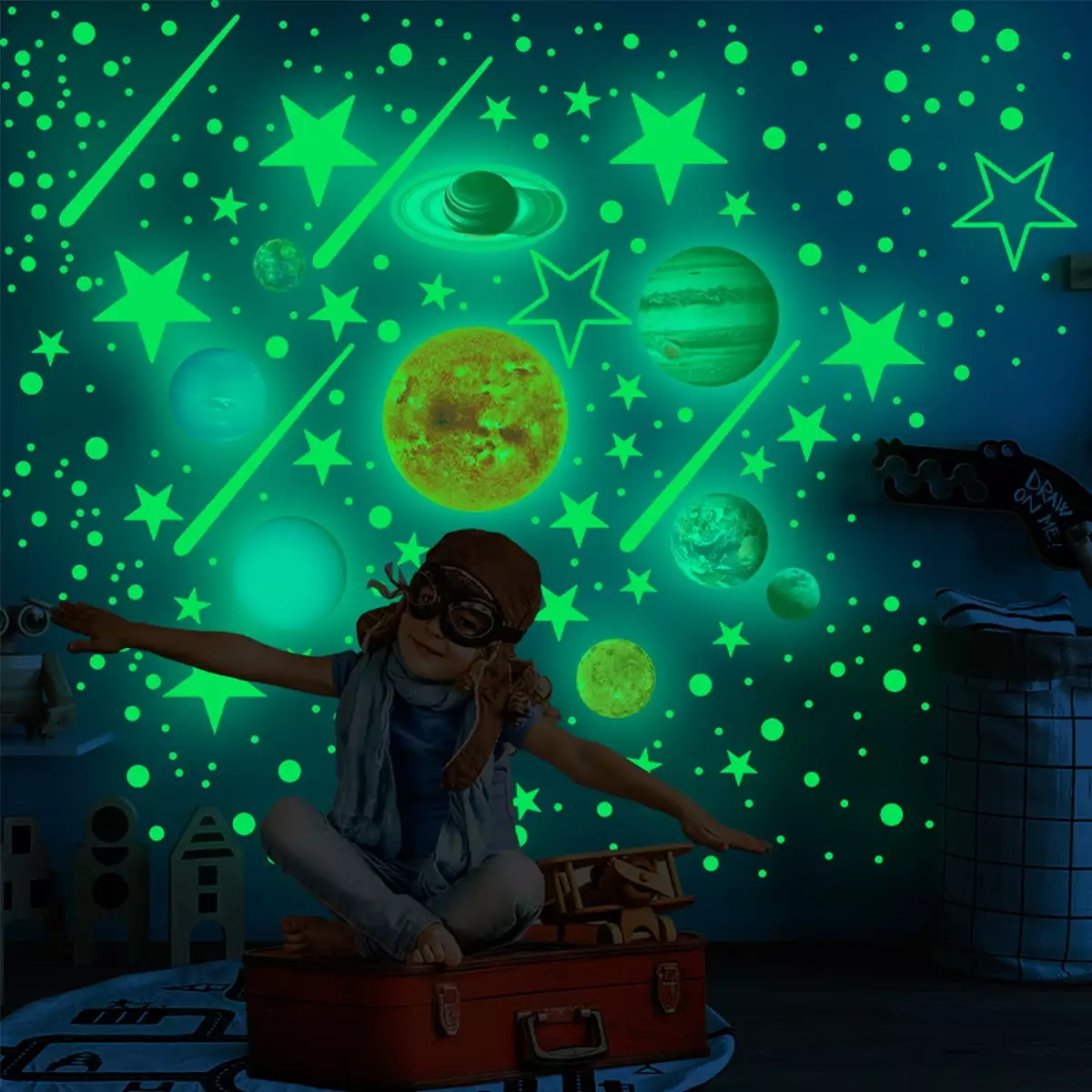 Kabuer Glow Dark Stars and Planets Space Decor Kids Room