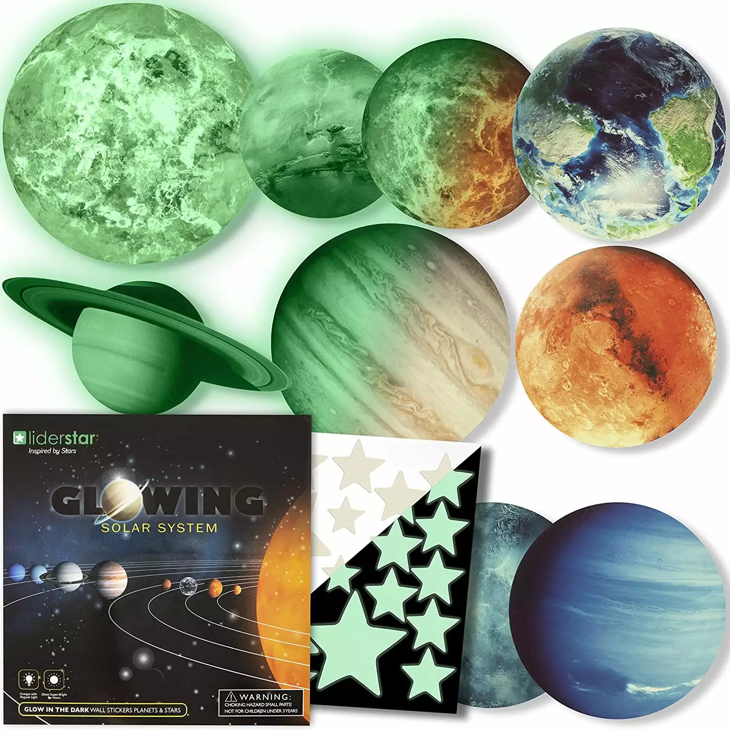 Liderstar Solar System Glow Dark Planets and Stars Ceiling Wall Decals