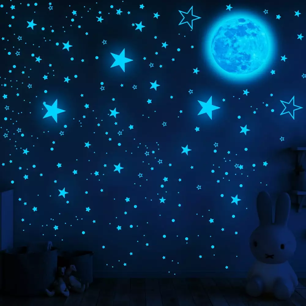 1049Pcs Glow Dark Stars and Moon Wall Stickers Removable Bedroom Ceiling Decor XDMTWLKJ