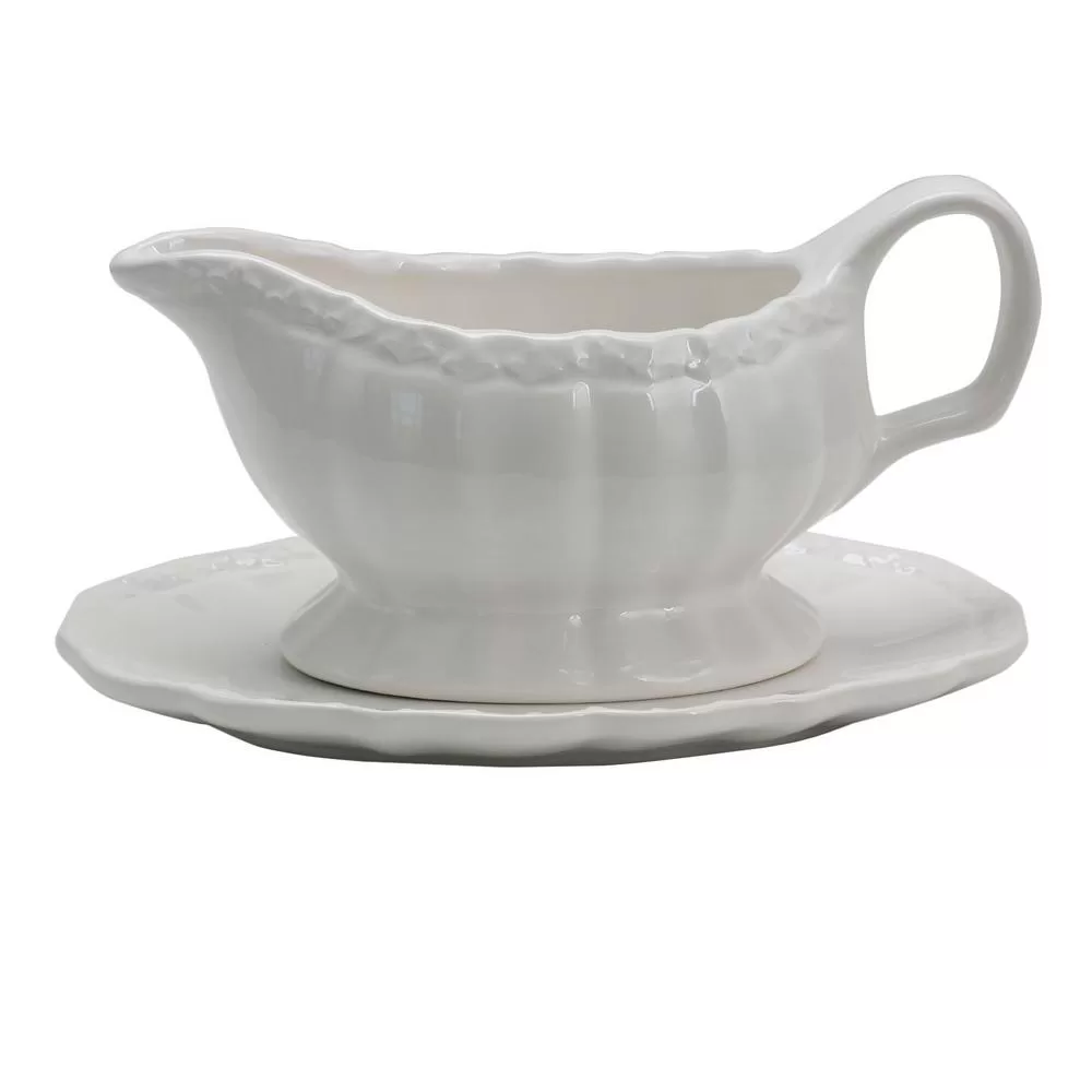 Gibson Home Caf Posh 15 oz White Gravy Boat Saucer