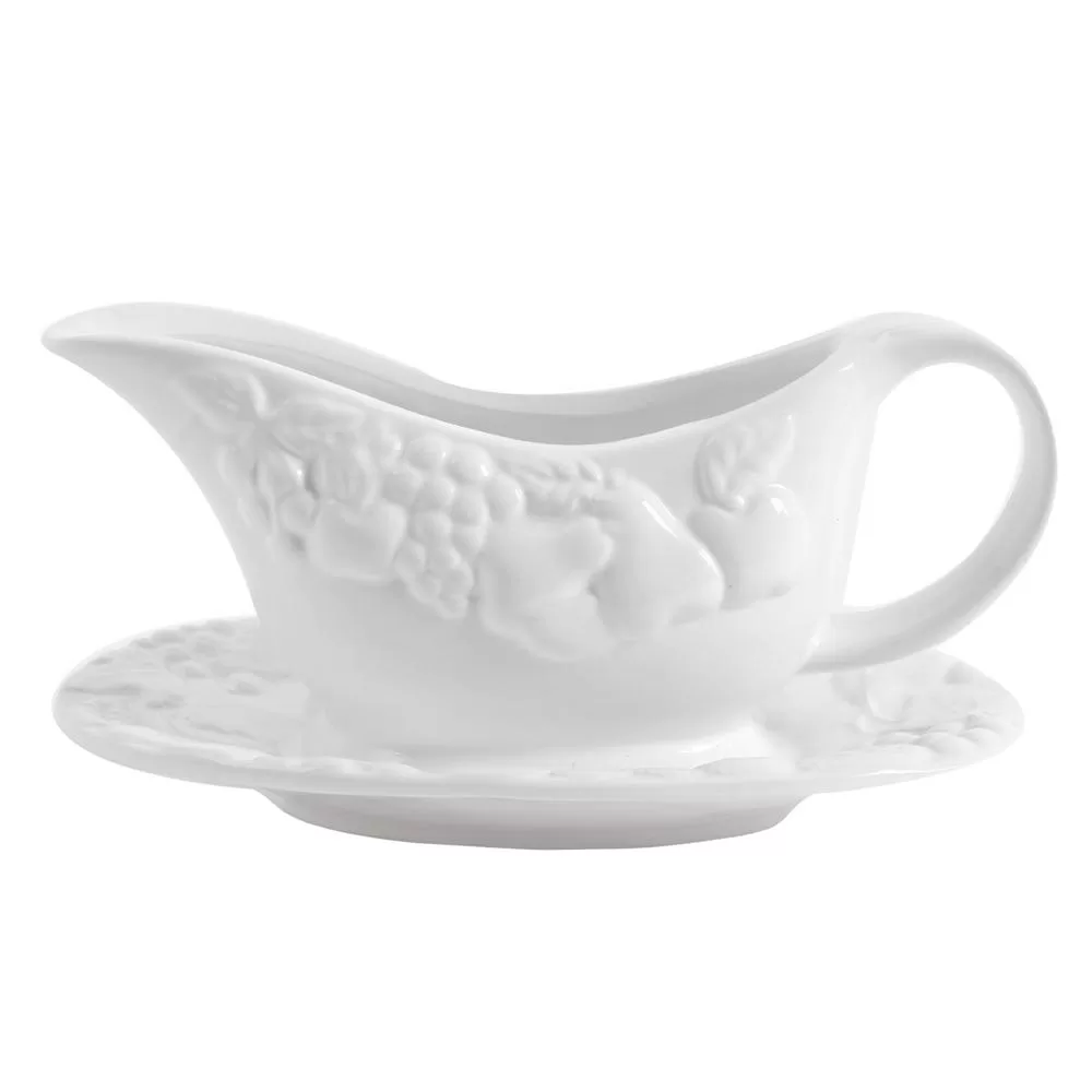 Gibson Home Fruitful 8 White Gravy Boat Saucer
