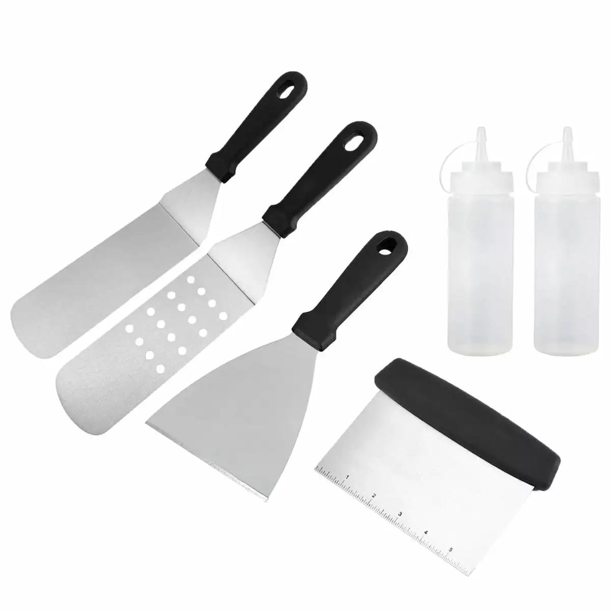 6-Piece Stainless Steel Griddle Accessories Kit Blackstone and Camp Chef Spatula and Sauce Dispenser Ruseen
