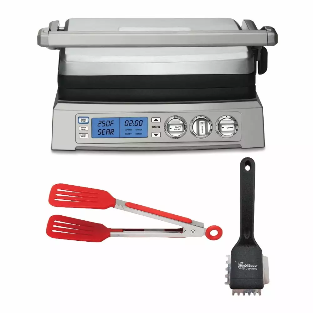 Cuisinart GR-300 Elite Griddler Grill Brush and Flipper Tongs Bundle
