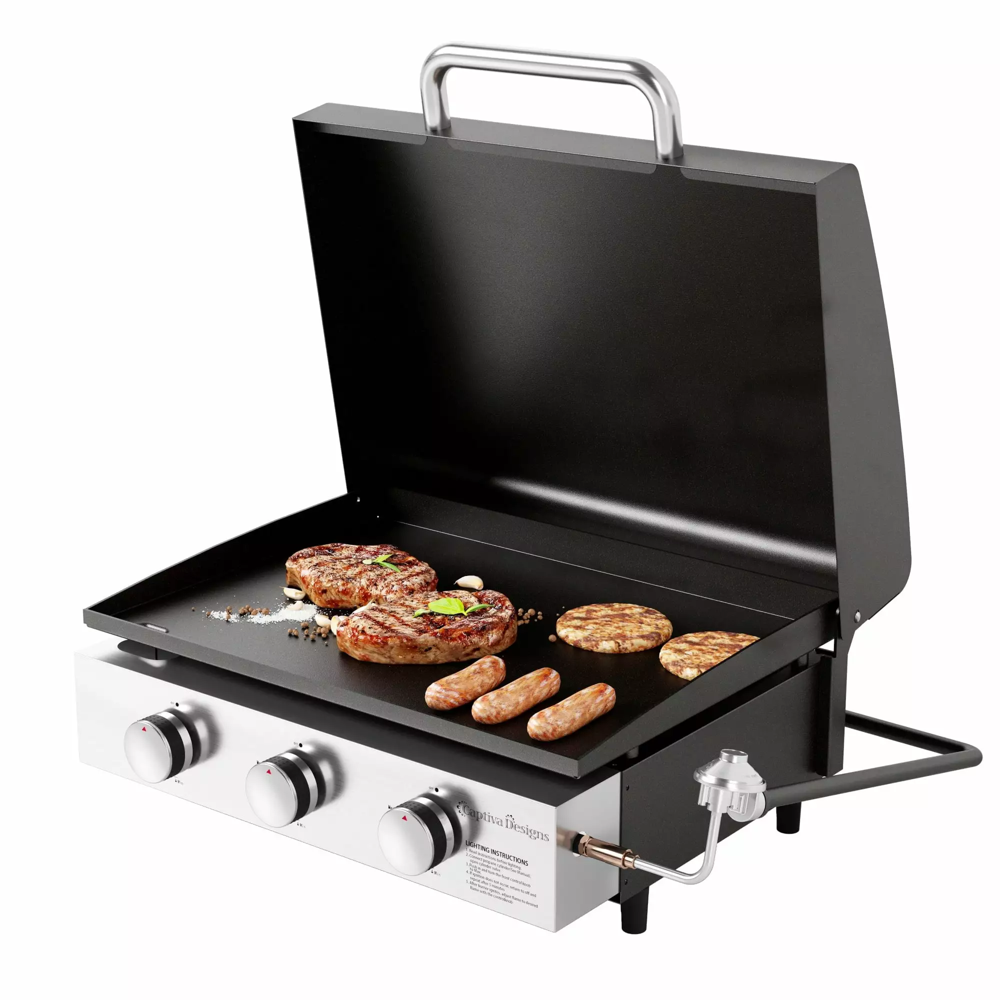 Alpha Joy 3-Burner Outdoor Gas Griddle Flat Top Table Grill Backyard BBQ