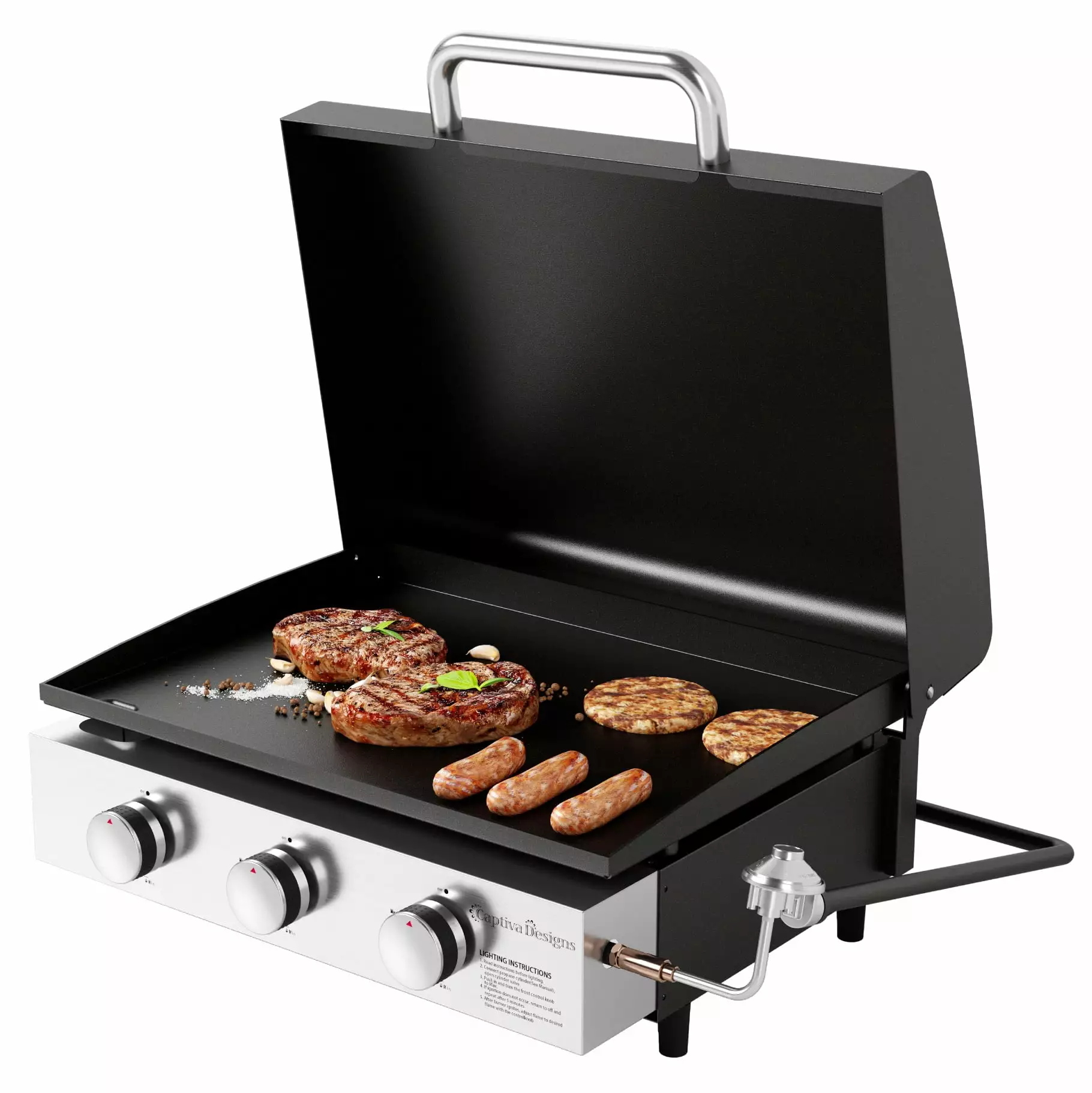 Summit Living 22-Inch Tabletop Propane Gas Griddle 3 Burners Outdoor Cooking