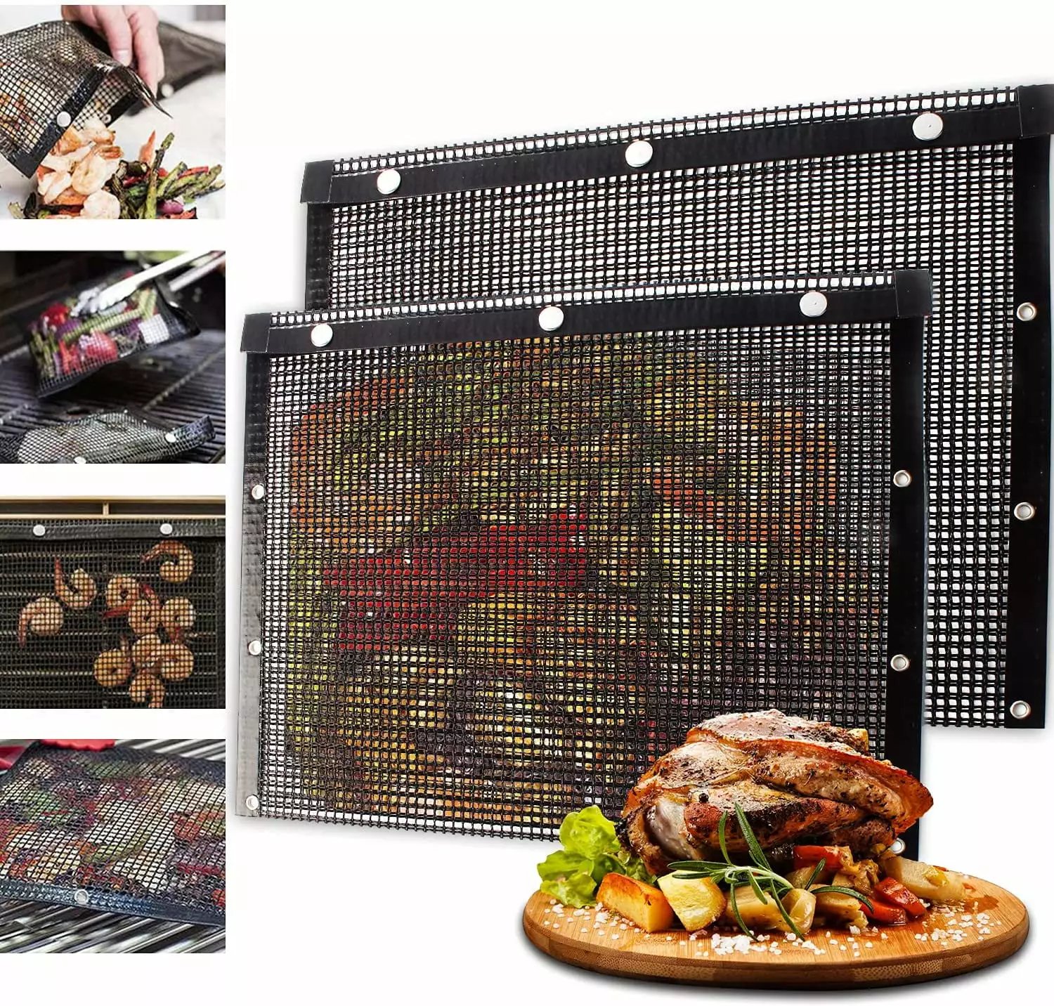 Mesh Grill Bags Set 2 Non Stick BBQ Grilling Bags Reusable Easy to Clean Electric Gas Charcoal BBQ 9.5x5.5in