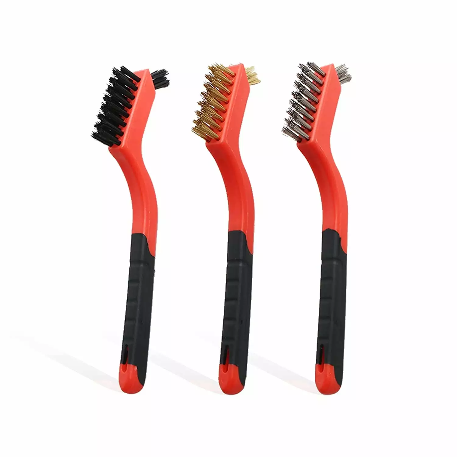 3 Pcs Wire Brush Set Brass Nylon Stainless Steel Bristles Grill Welding Rust Ziediop