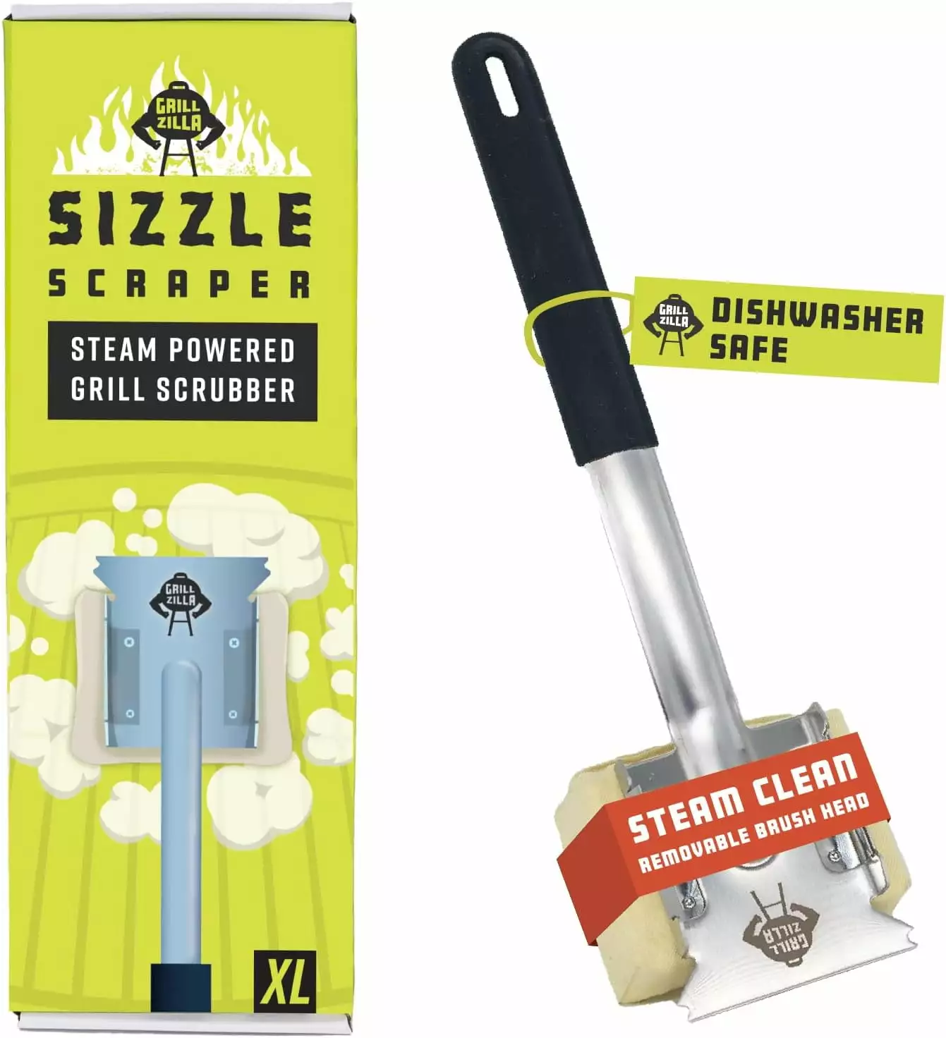 GrillZilla Bristle Free Grill Brush Removable Head and Built- Scraper