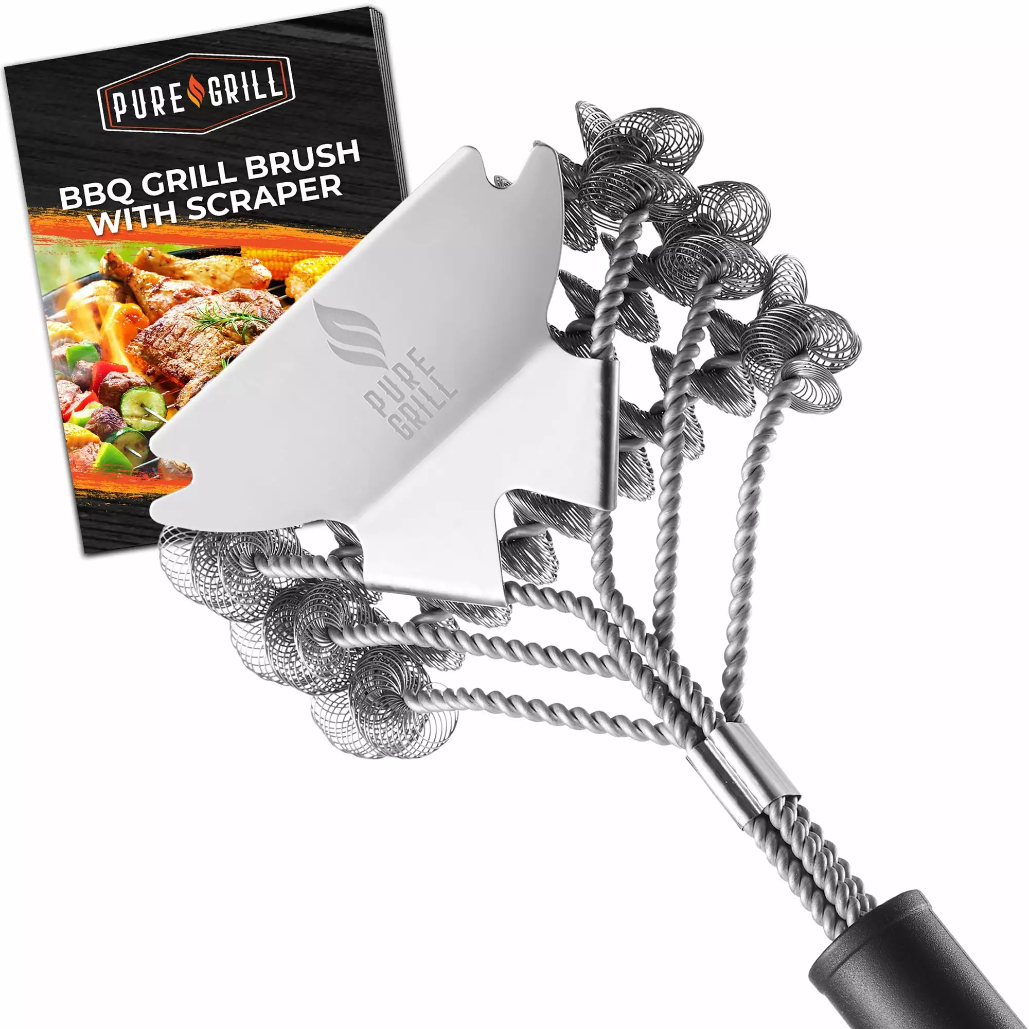 Pure Grill 3--1 Stainless Steel Bristle Free Mesh Wire Grill Brush and Scraper