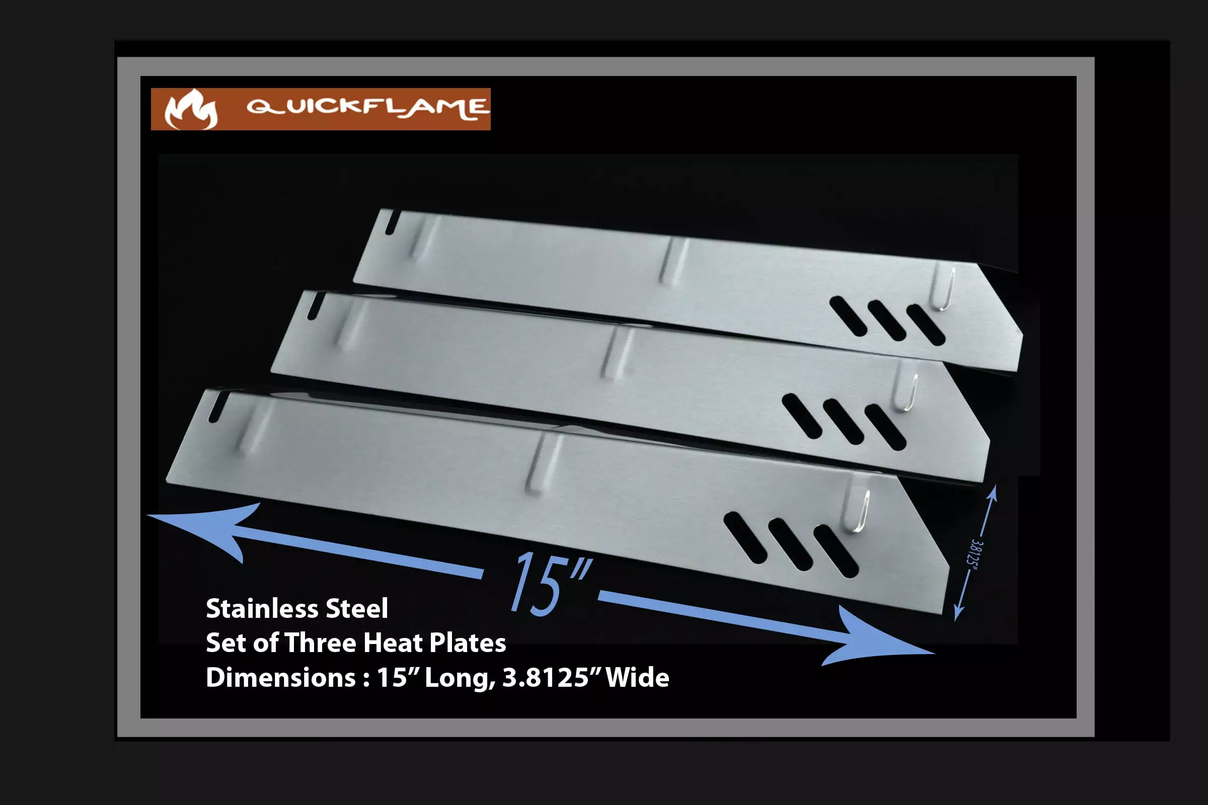 Set 3 Stainless Steel Heat Plates Dual Fuel Combo Grills from Revoace and Uniflame - 15 x 3.75 Inches Quickflame