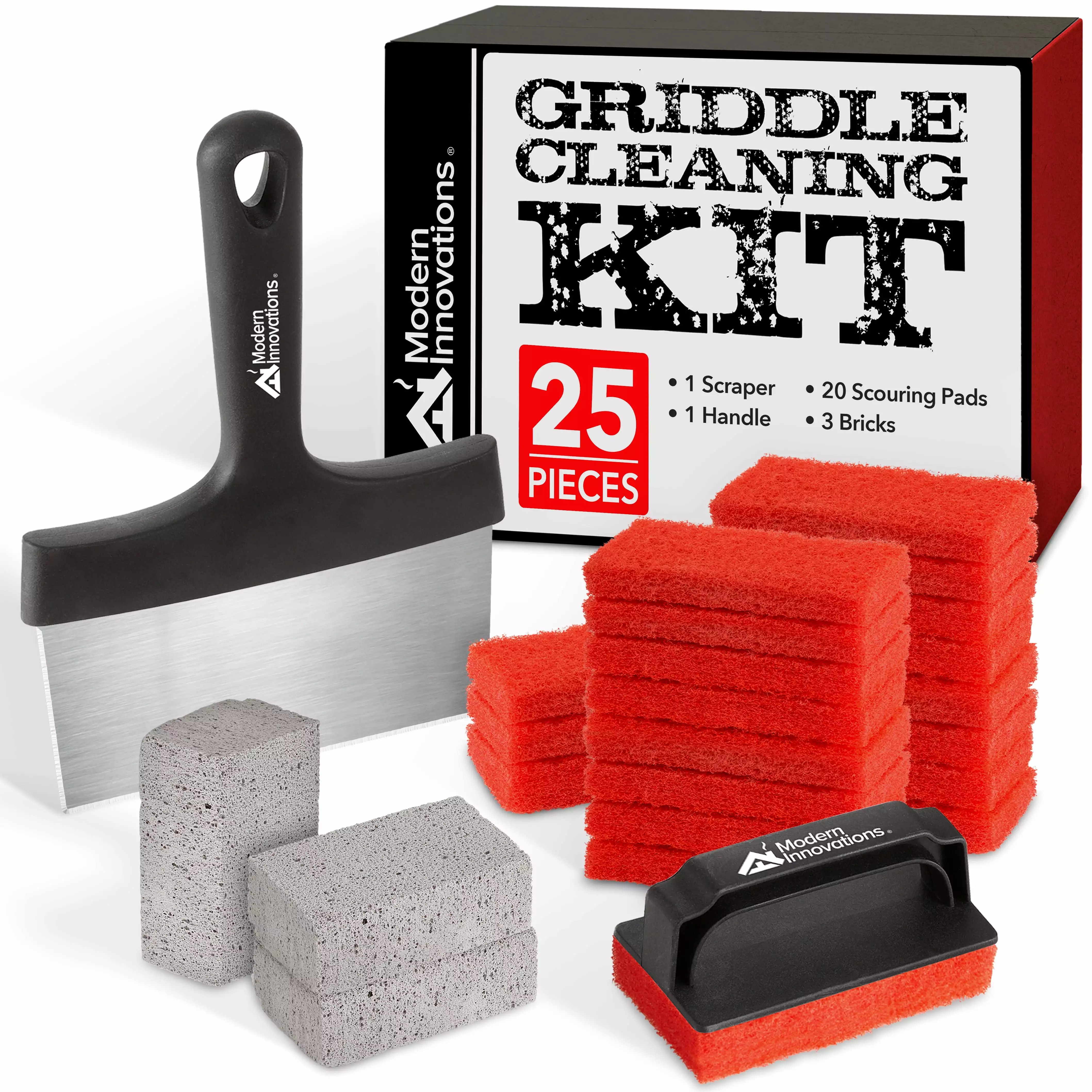 Modern Noveltys 25-Piece Griddle Cleaning Kit Scouring Pads and Grill Bricks Modern Innovations