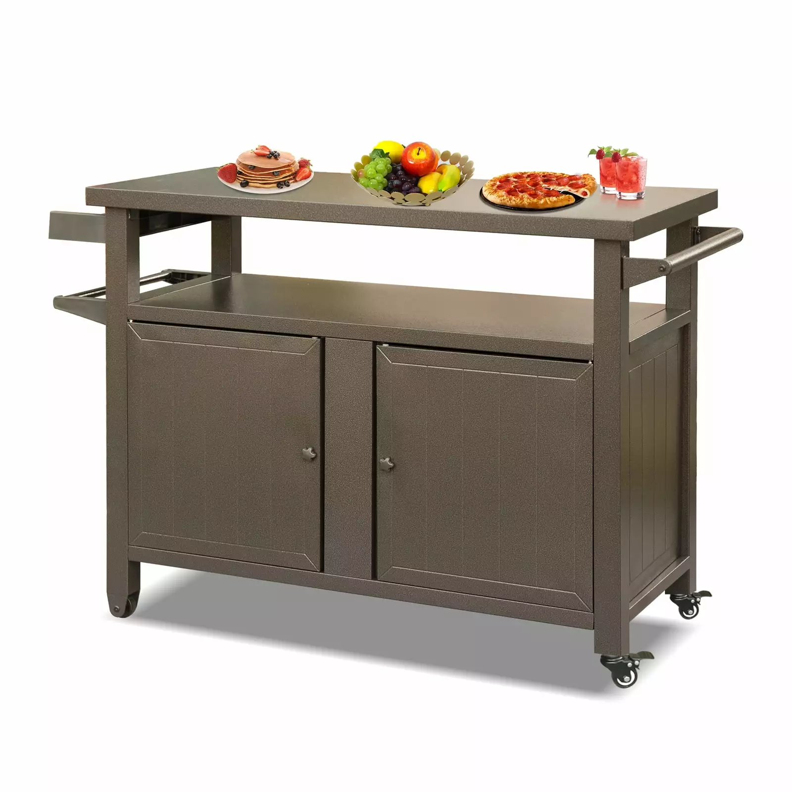 Outdoor Grill Table Heavy Duty Storage Cabinet Wheels Metal Frame Movable BBQ Side Table Patio Kitchen LULEEYANG