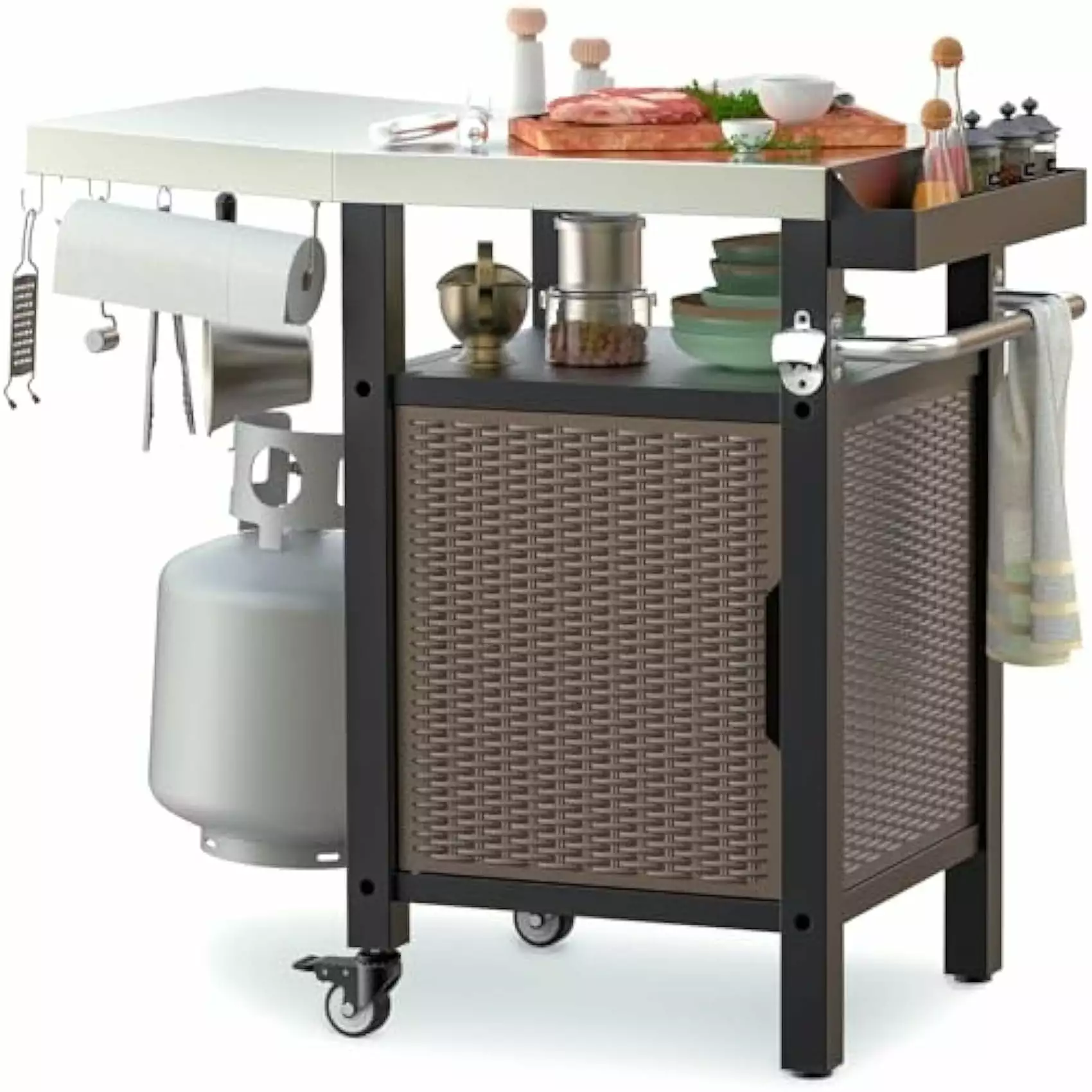 Only Fire Outdoor Grill Rolling Cart Storage Cabinet 35L22W36H Stainless Steel Pizza Oven Stand Onlyfire