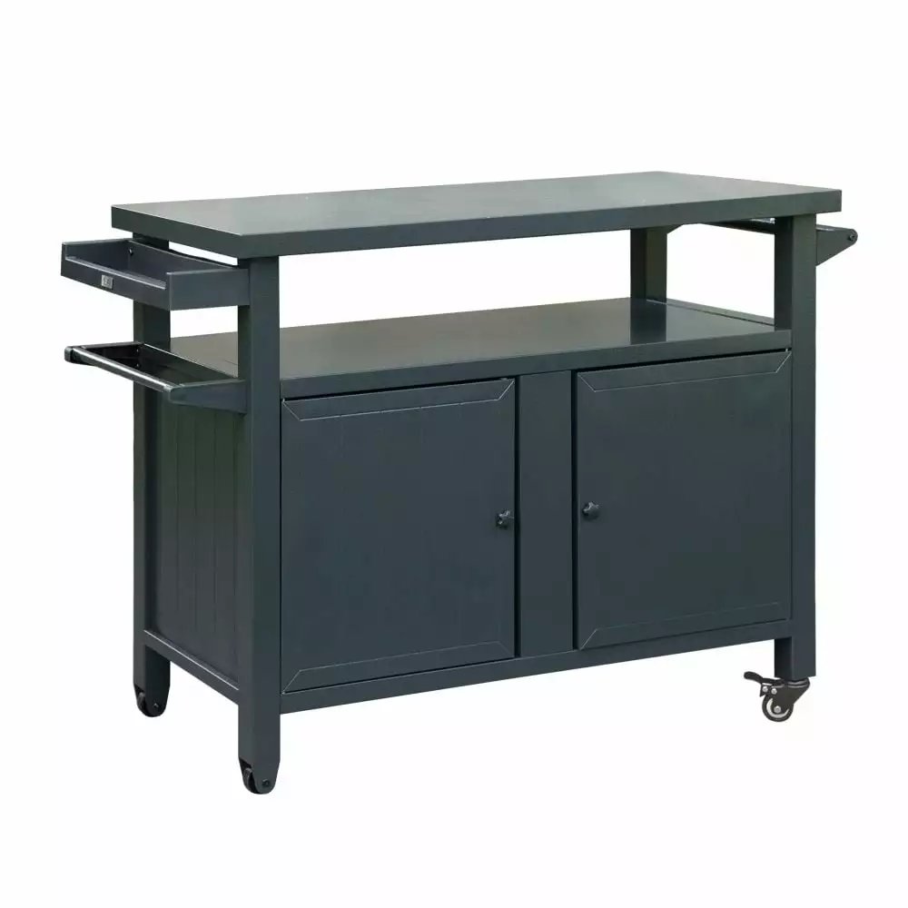Grill Carts Outdoor Storage Cabinet Wheels Metal BBQ Prep Table Patio Kitchen Island Grey ApexGlow