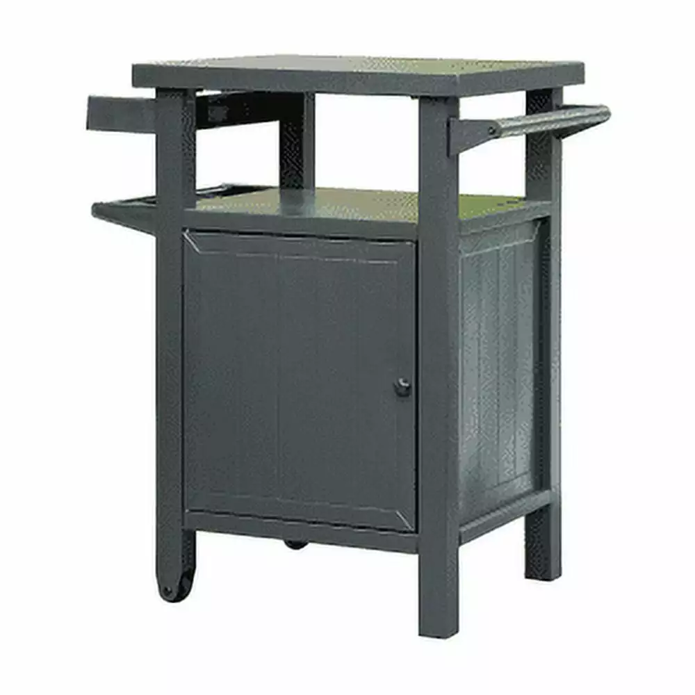 Buumin Grill Carts Outdoor Storage and Wheels Metal BBQ Table Patio Backyard Dark Grey