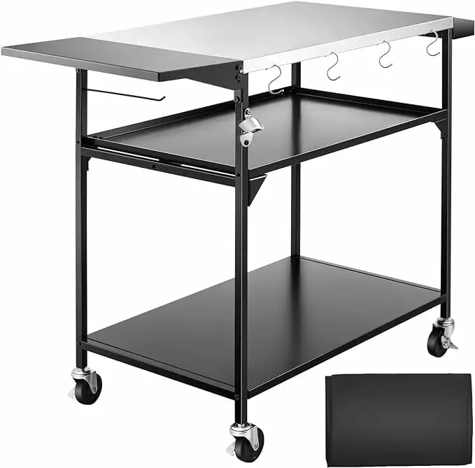 3-Shelf Movable Outdoor Prep Table Grill Table Outside Indoor & Outdoor Cooking Station Grill Cart Side Table Tecspace