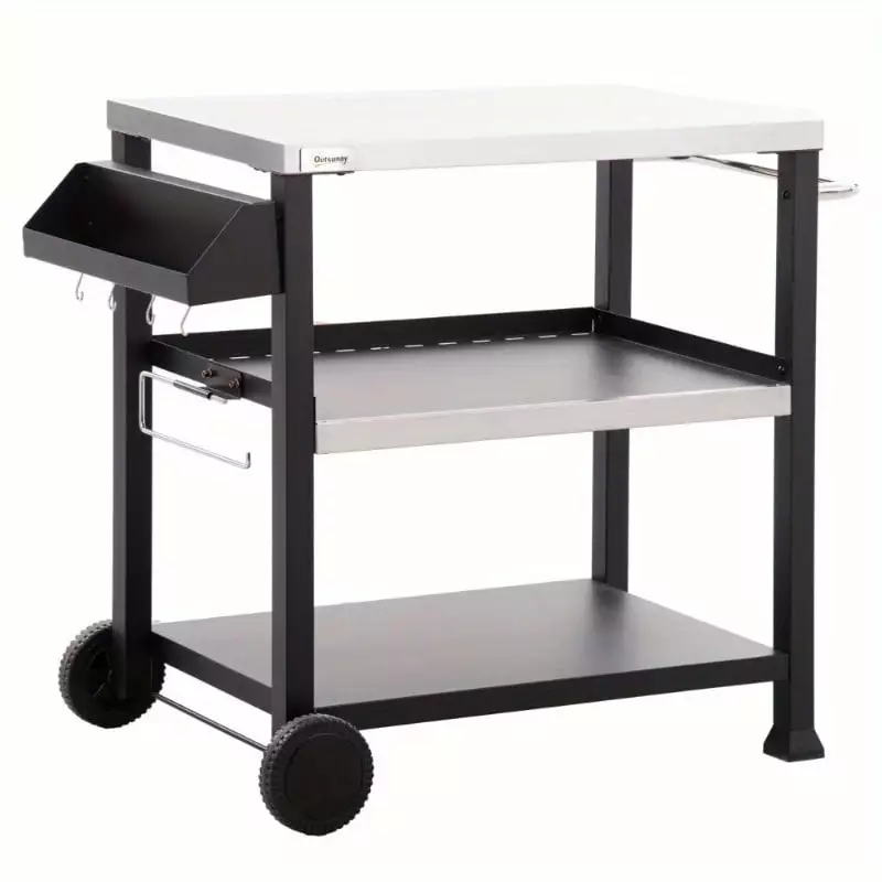 Zateety Three-Shelf Outdoor Grill Cart Stainless Steel Tabletop Side Handle 32 X 20.5 Multifunctional Pizza Oven Stand