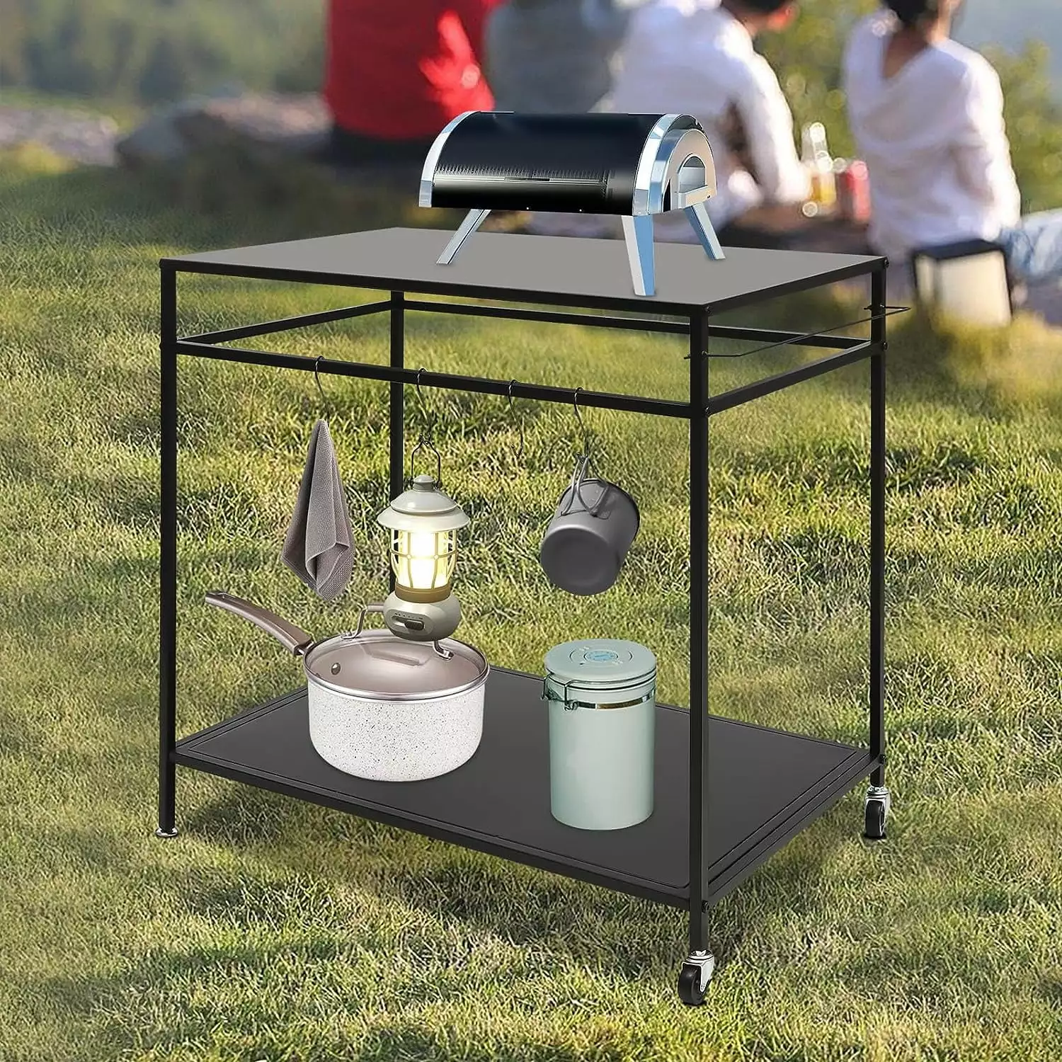 Fichiouy Outdoor Grill Cart Table Food Prep Table Grill Dining Cart Table