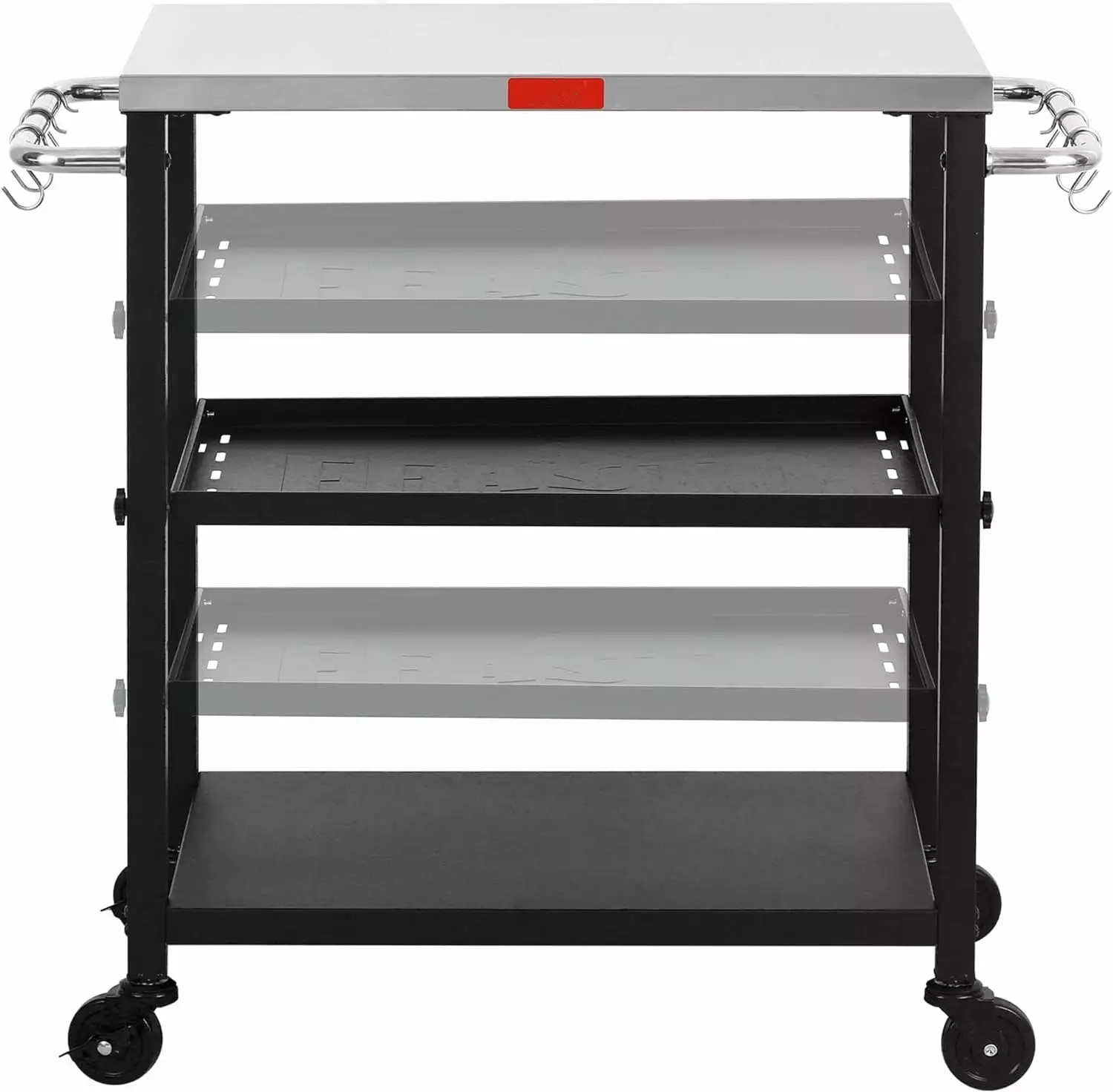 3-Shelf Adjustable Grill Table Wheels Stainless Steel Outdoor Cooking Cart L34xW16.1 QWER