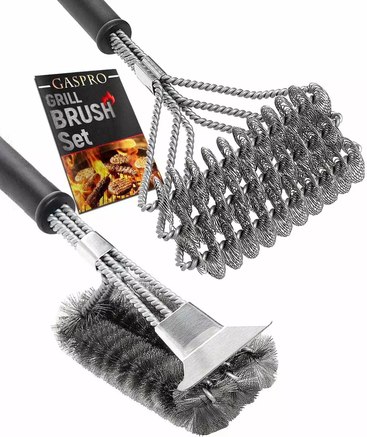 2 Set Grill Brush and Scraper Bristle Free Porcelain Cast Iron Stainless Steel Grates Generic