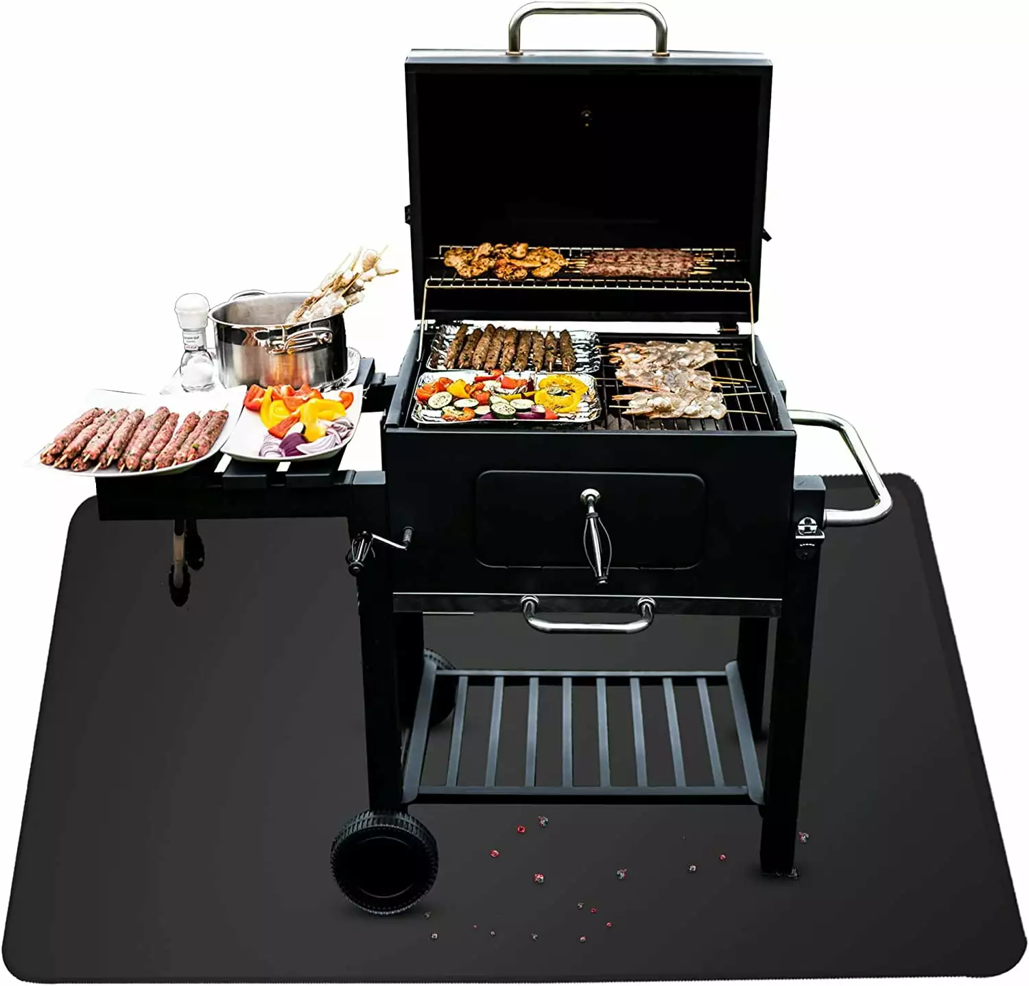 AXOMRFC 60x48 Inch Fireproof Under Grill Mat Outdoor Charcoal Flat Top Smokers Gas Grills BBQ Deck Protector Black