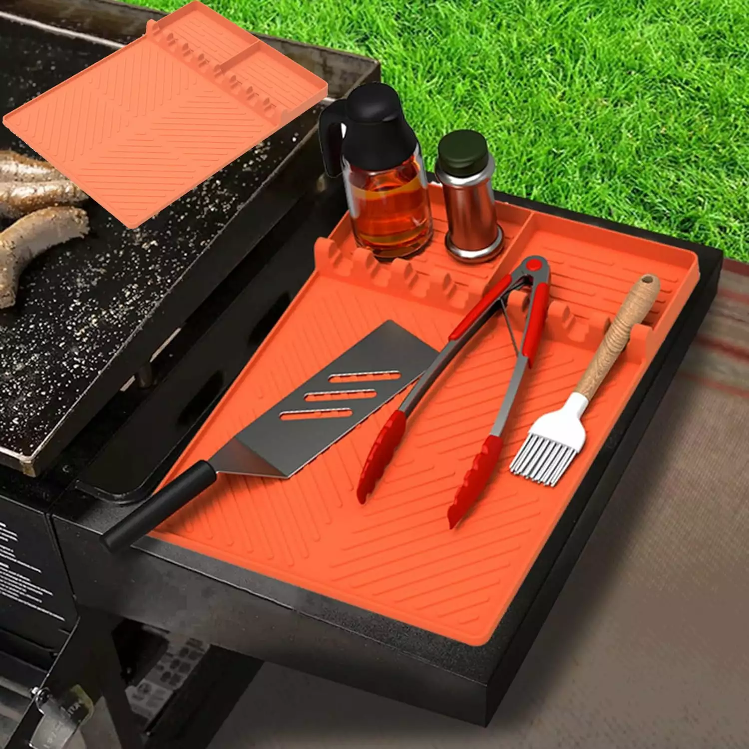Silicone Griddle Tools Mat Blackstone - BBQ Tool Mat & Utensil Holder Orange GoXteam