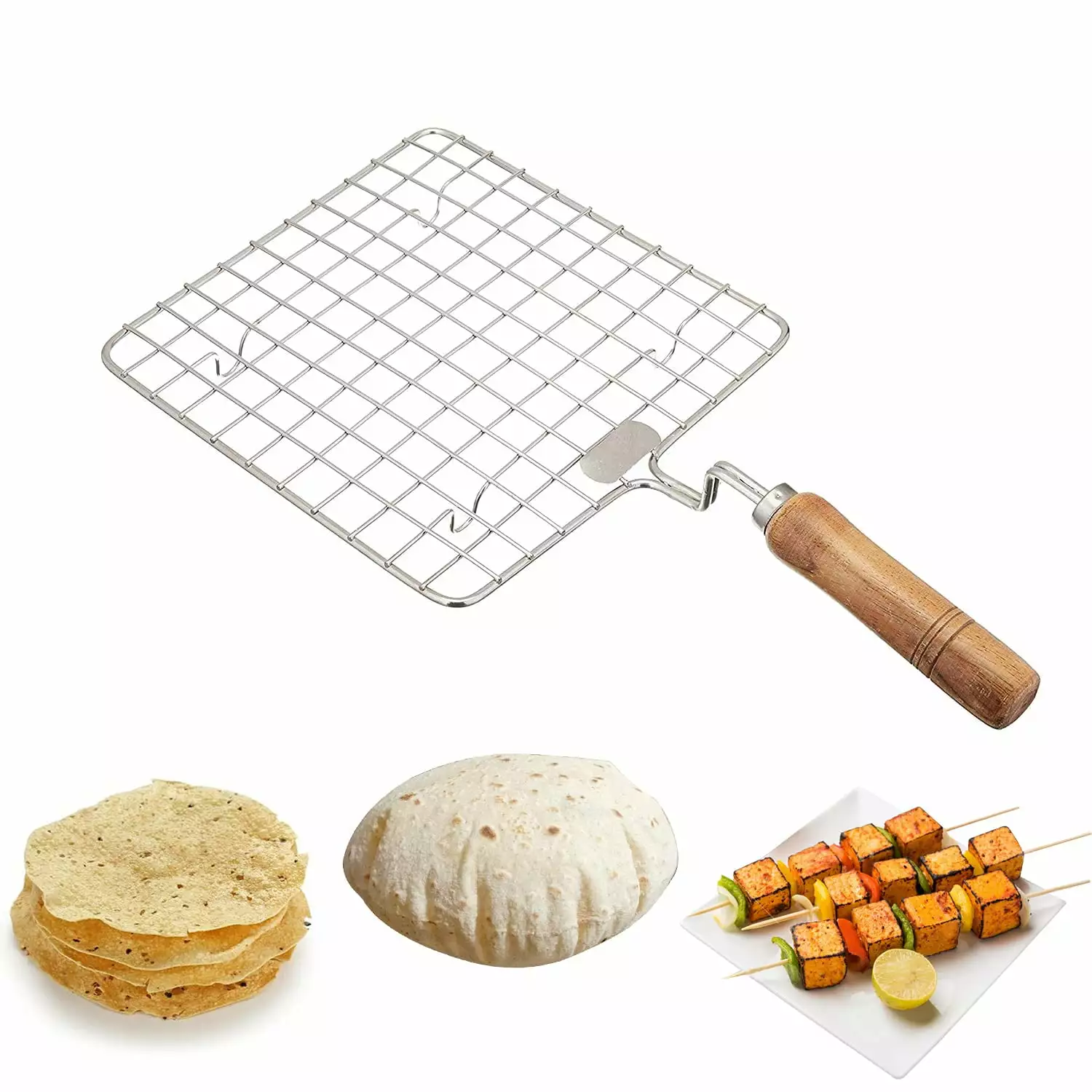 Papad Jali Paneer Grill Roti Maker Barbeque Jali Roaster Chapati Toast Grill Wooden Handle Vegetable Tandoor Net Starculture