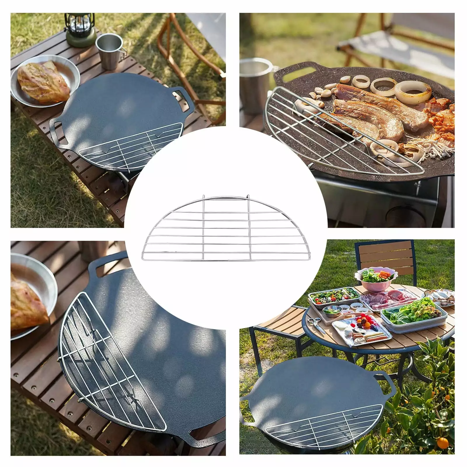Outdoor Camping Grill Pan Stainless Steel Picnic Barbecue Frying Pan Oil Filter winsopee