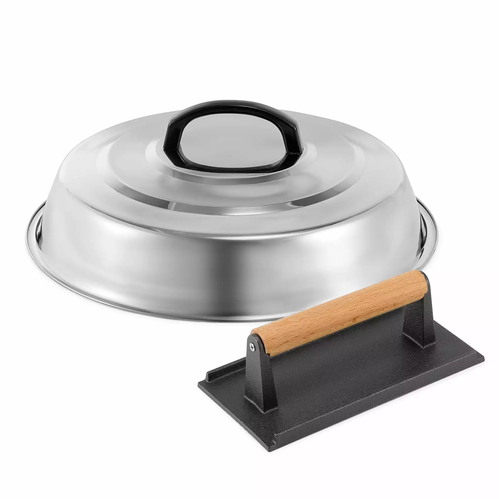 BBQ Accessories 12 Inch Round Stainless Steel Basting Cover Cheese Melting Dome Rectangle Cast Iron Grill Press Kit Hambur...