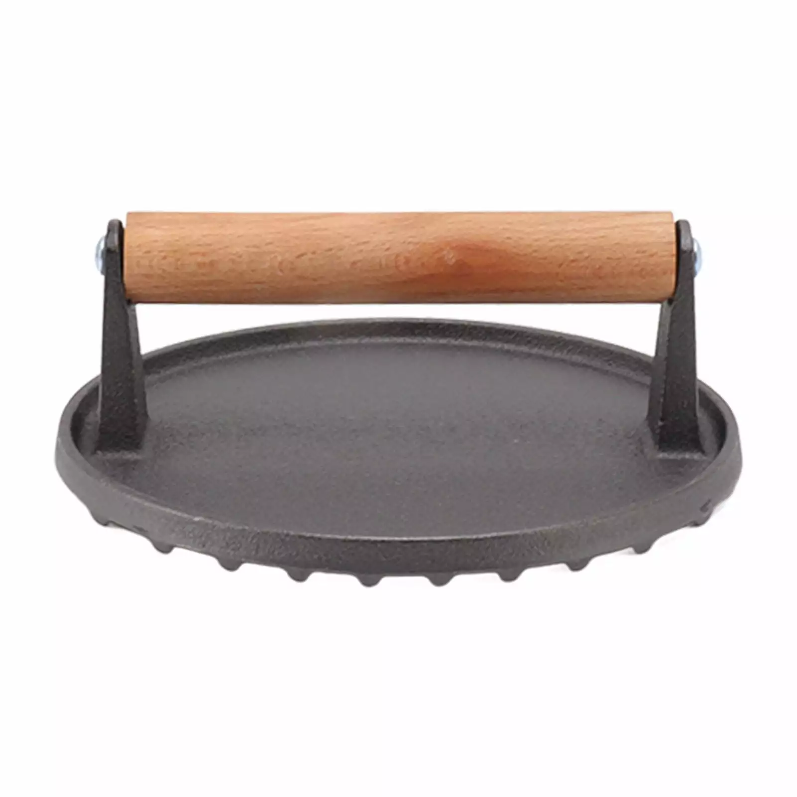 Grill Press Cast Iron Ridge Surface Cozy Wooden Handle BBQ Burger Bacon HURANJIGN