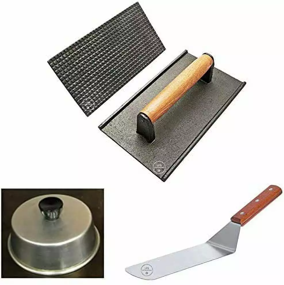 8 x 4 Cast Iron Steak Weight and 6 Round Aluminum Basting Cover 8x4 Solid Turner Total 3 Pieces lowpricesupply