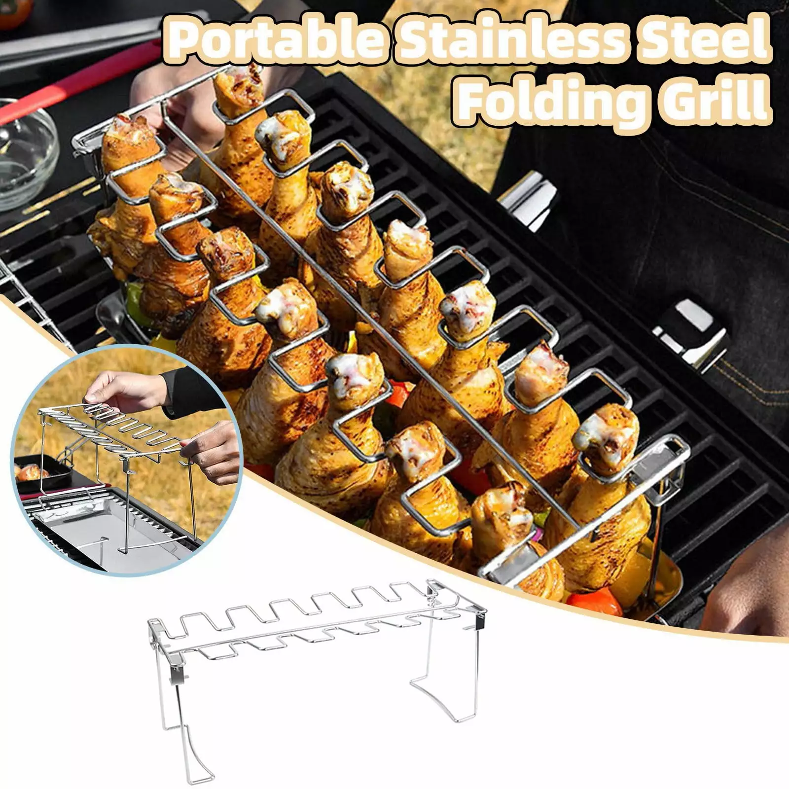 Uklsqma Stainless Steel Chicken Wing and Leg Rack BBQ Grill or Oven Drip Pan Rwvbm