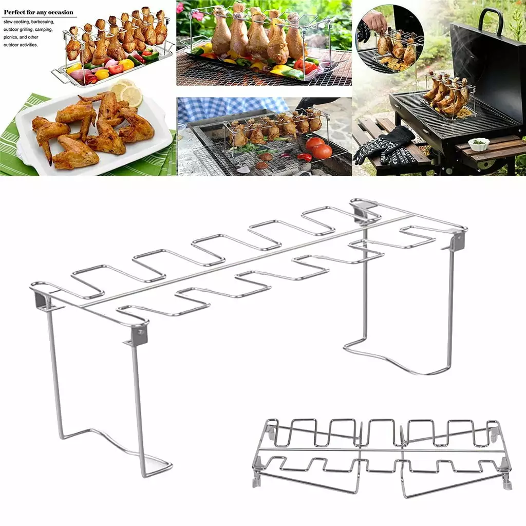 Stainless Steel Chicken Wing Leg Rack Grill Holder 12 Holes BBQ Cooking Yawots