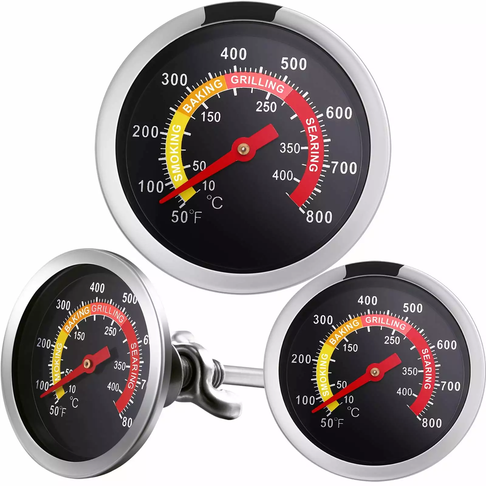 MINKUROW 3 Packs Charcoal Grill Temperature Gauge Thermometer Wood Barbecue Lamb Beef Meat Cooking