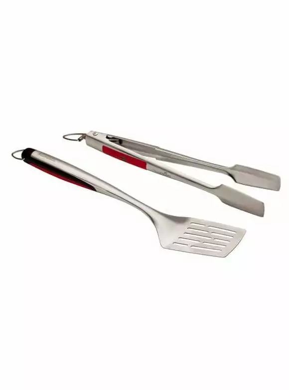 Pack 2 Char-Broil Ease Grip 2-Piece Spatula and Tong Grilling Tool Set Stainless Steel Red