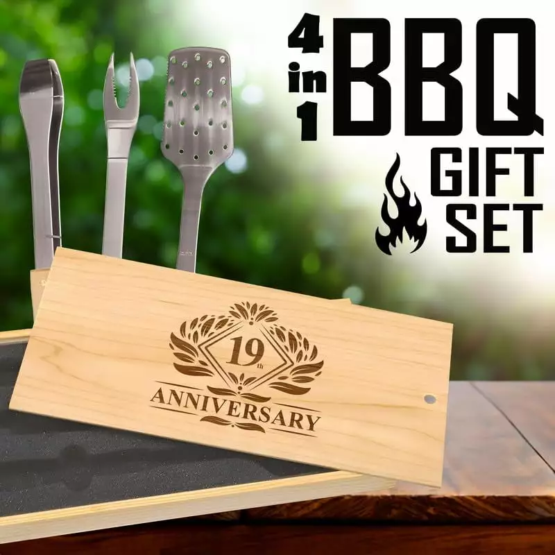 19th Anniversary BBQ Set Engraved Tools Elegant Gift Box TeviRoom
