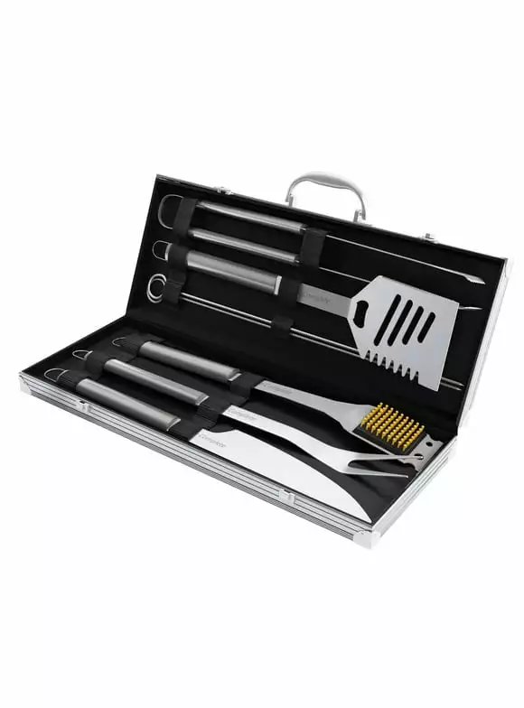 Pack 2 BBQ Grill Tool Set Stainless Steel Barbecue Grilling Accessories Aluminum Storage Case