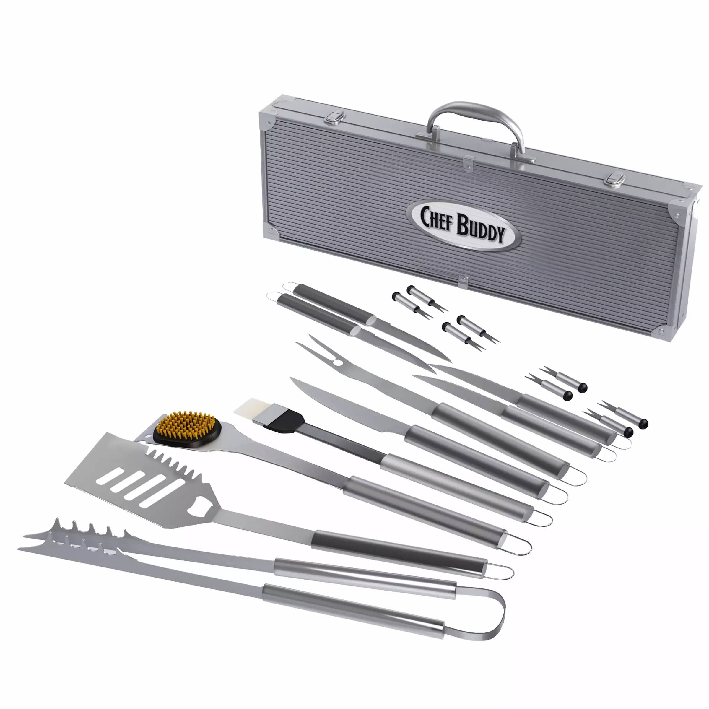 Chef Buddy BBQ Grill Accessories and Tools Set Carrying Case 19 Pieces