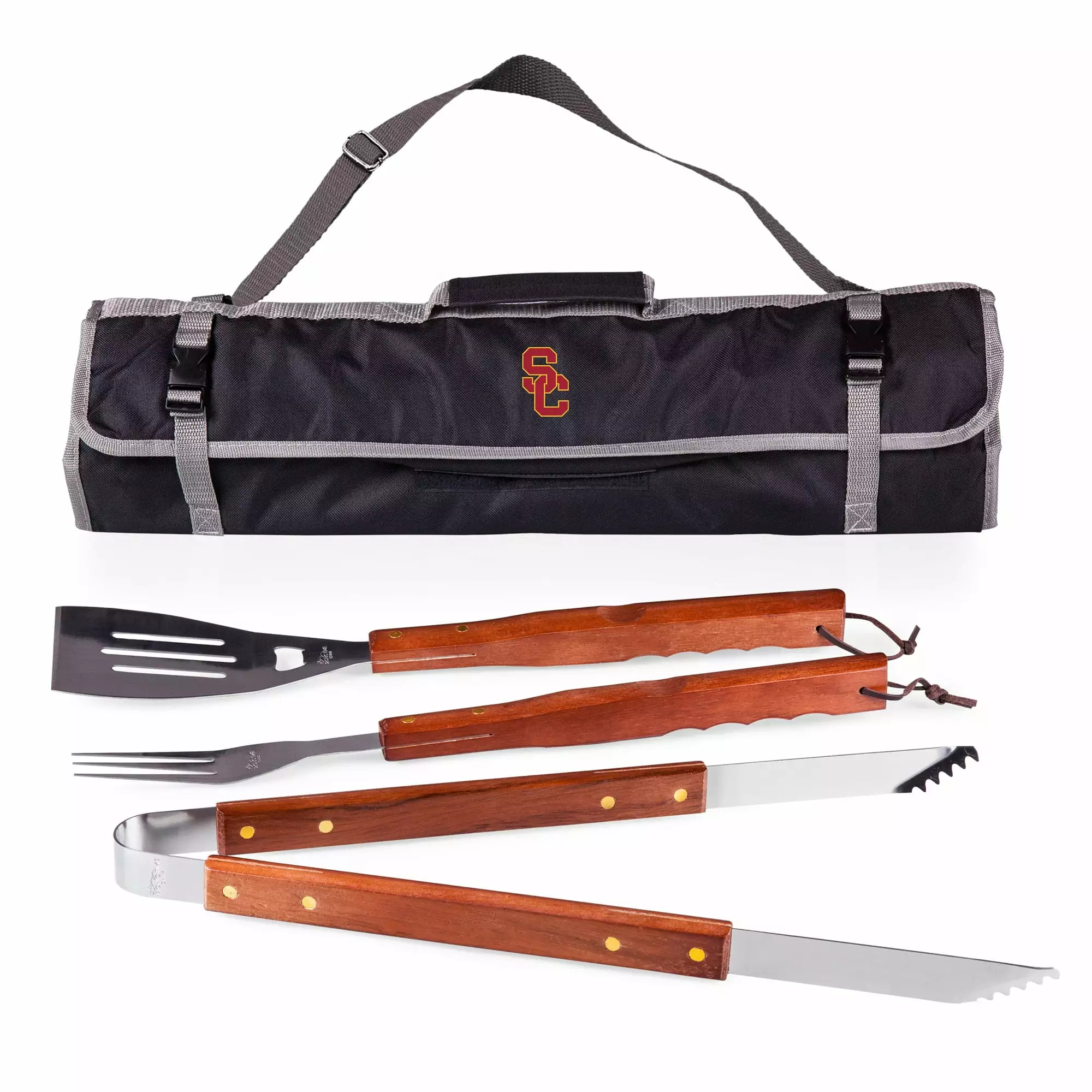 USC Trojans 3-Piece BBQ Tool Set and Tote Tailgating and Grilling