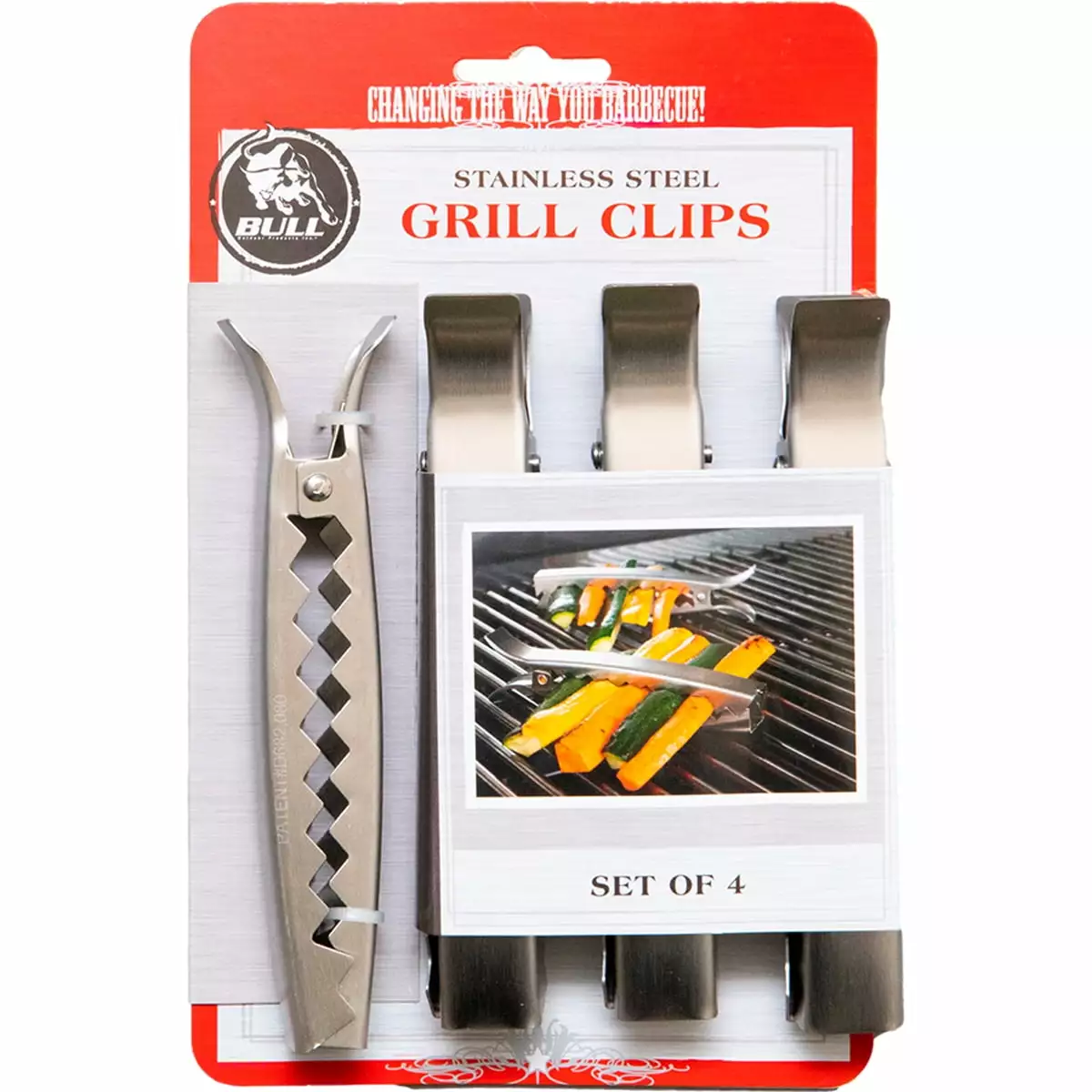 Bull Stainless Steel Grill Clips 4 Pack Easy Outdoor Grilling and Oven Cooking Veggies