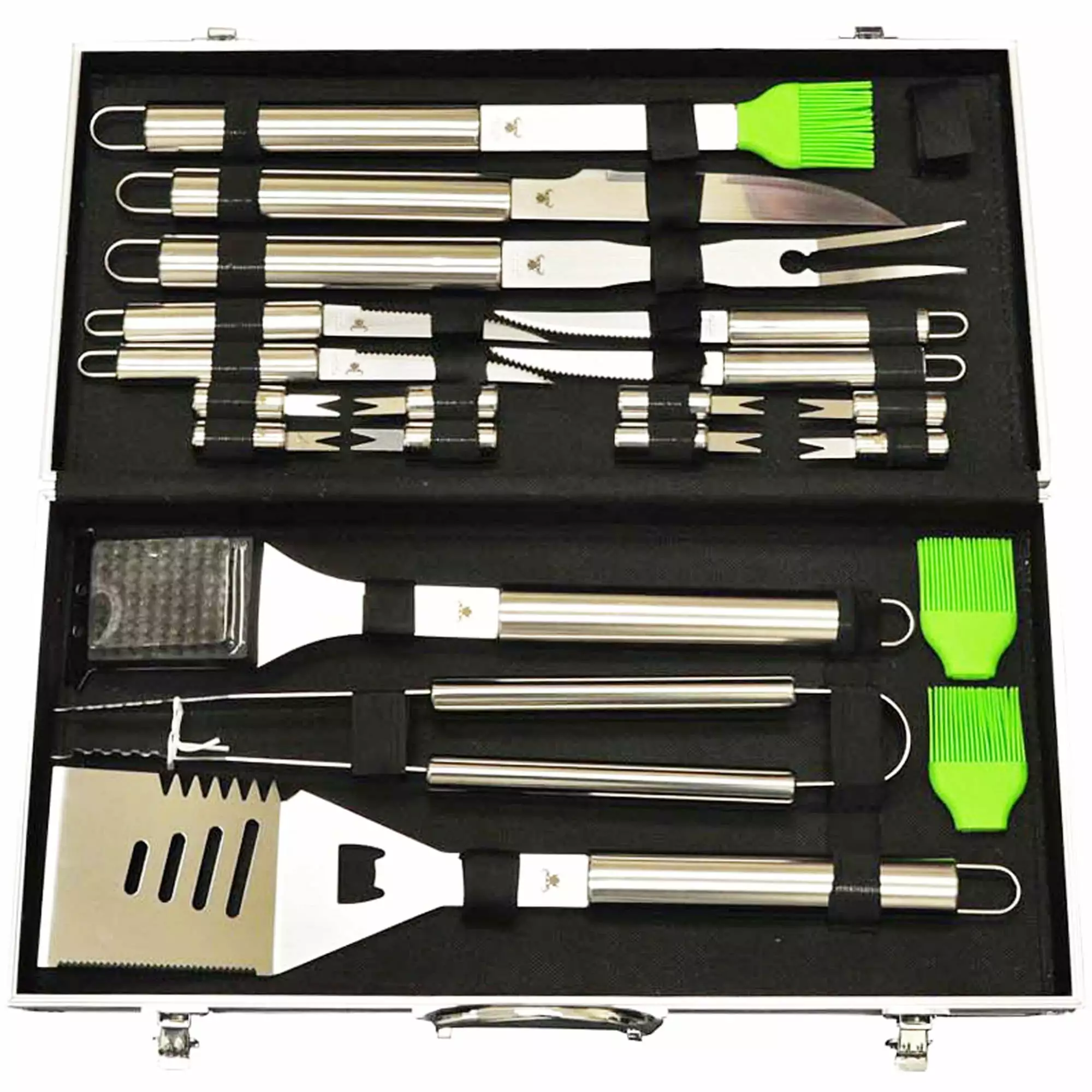 20-Piece Stainless Steel BBQ Tool Kit Heavy Duty Grilling Set Aluminum Case G & F Products