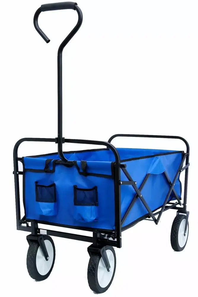 SEGMART Foldable Grocery Wagon Garden Cart Big Wheels Cup Holder Adjustable Handle Blue