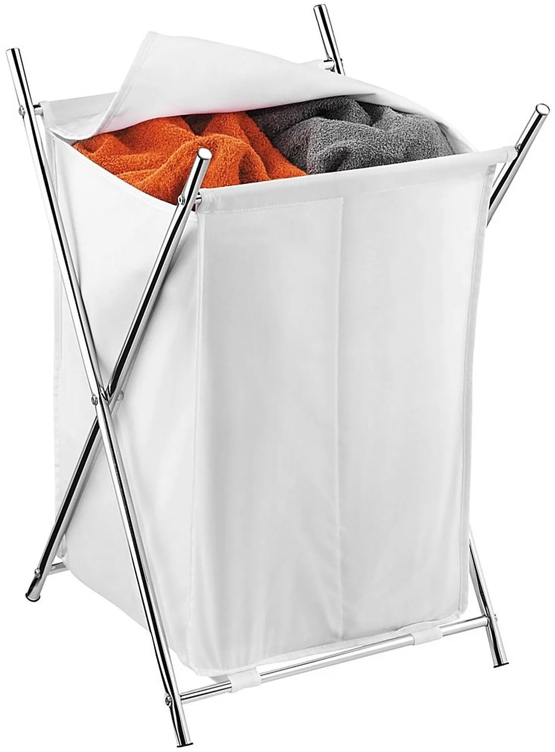 Honey-Can-Do 2-Compartment Folding Hamper Cover White Laundry Sorter